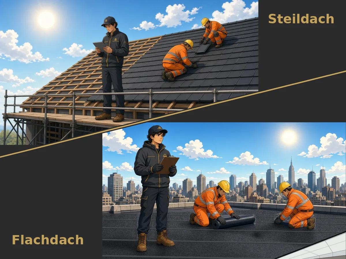 Baubegleitung: DACH-MENTOR-Berater auf Steildach- und Flachdach-Baustelle